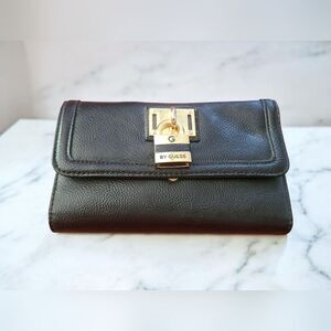 G by Guess Black And Gold Toned Padlock Lock Wallet - Multi Compartment